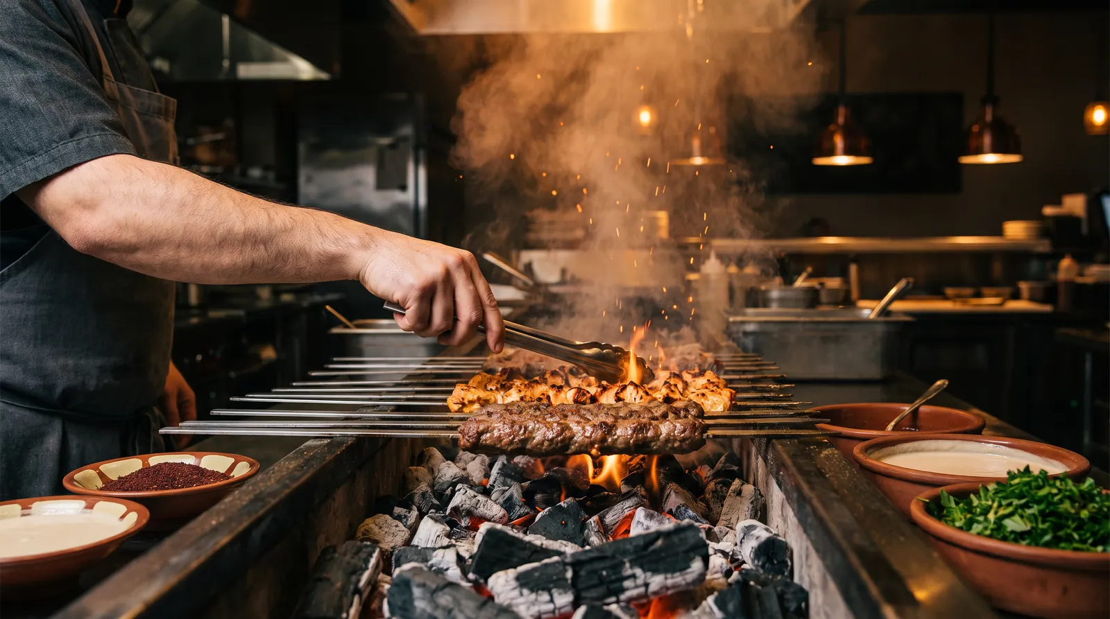 Brochettes de taouk et de kafta sur la braise