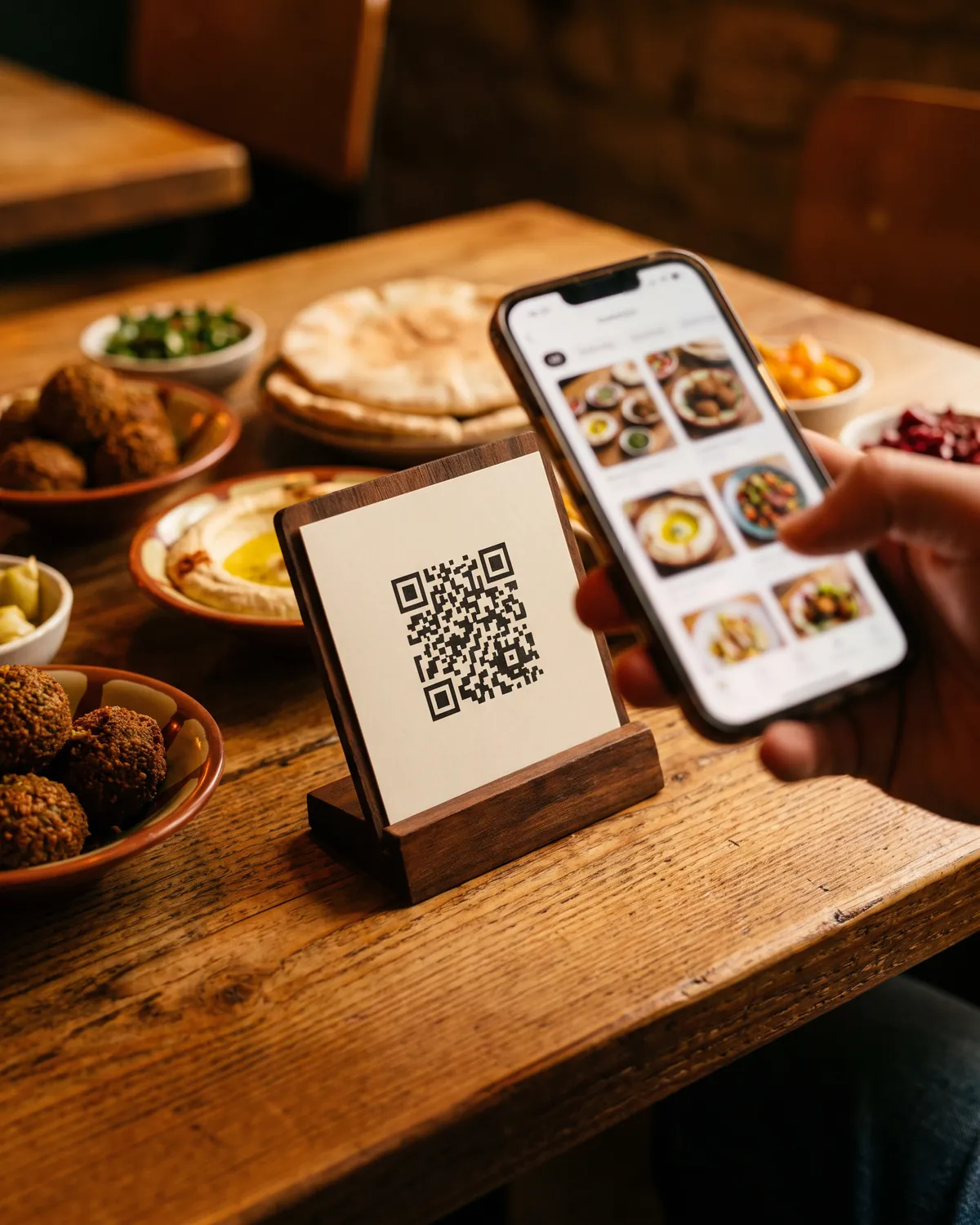 Un client scanne le code QR de sa table avec son téléphone