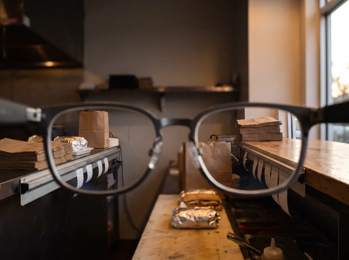 Comptoir pour emporter vu à travers des lunettes