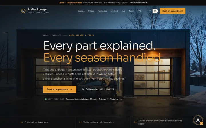 The demo website of Atelier Rouage, built on Zen Solutions