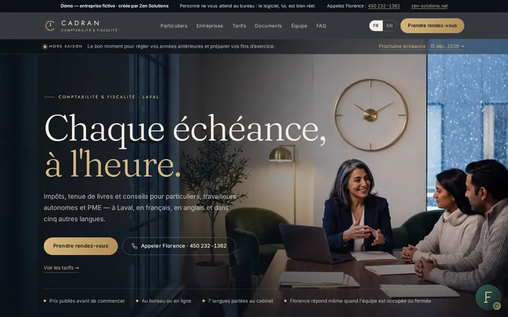 Le site de démonstration de Cadran, bâti sur Zen Solutions