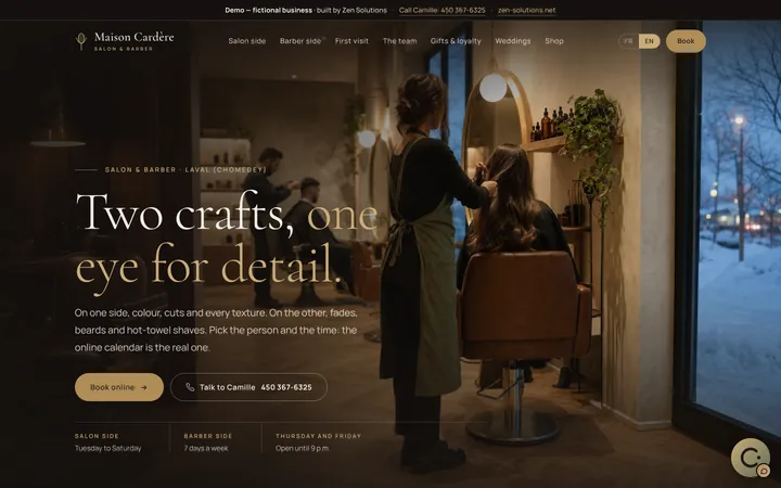 The demo website of Maison Cardère, built on Zen Solutions