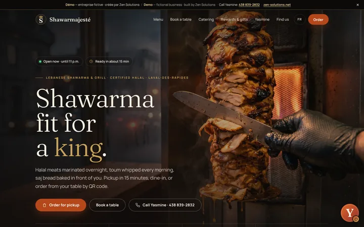 The demo website of Shawarmajesté, built on Zen Solutions