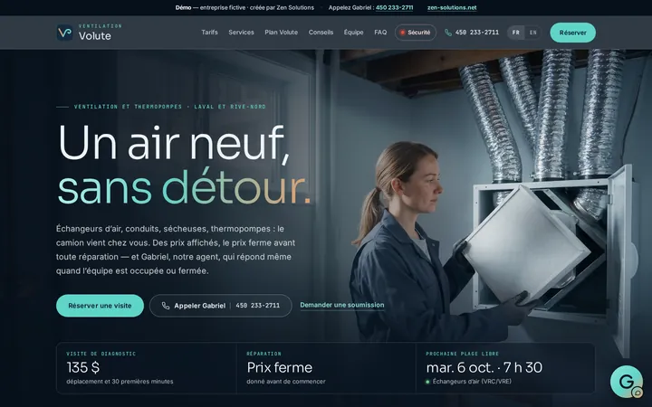 Le site de démonstration de Volute Ventilation, bâti sur Zen Solutions